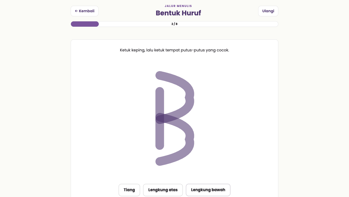 Tampilan Bentuk Huruf dengan keping garis membentuk huruf A.